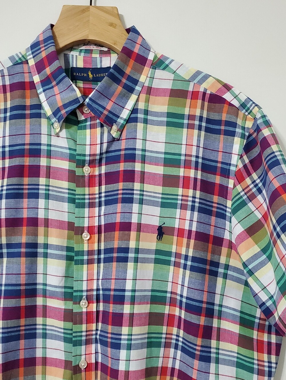 Ralph Lauren Indian Madras Short Sleeve Button Down Shirt Mens XL
